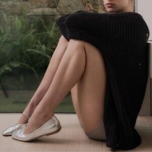 NWOT Zara Women’s Silver Metallic Square Toe Ballet Flats Size 8